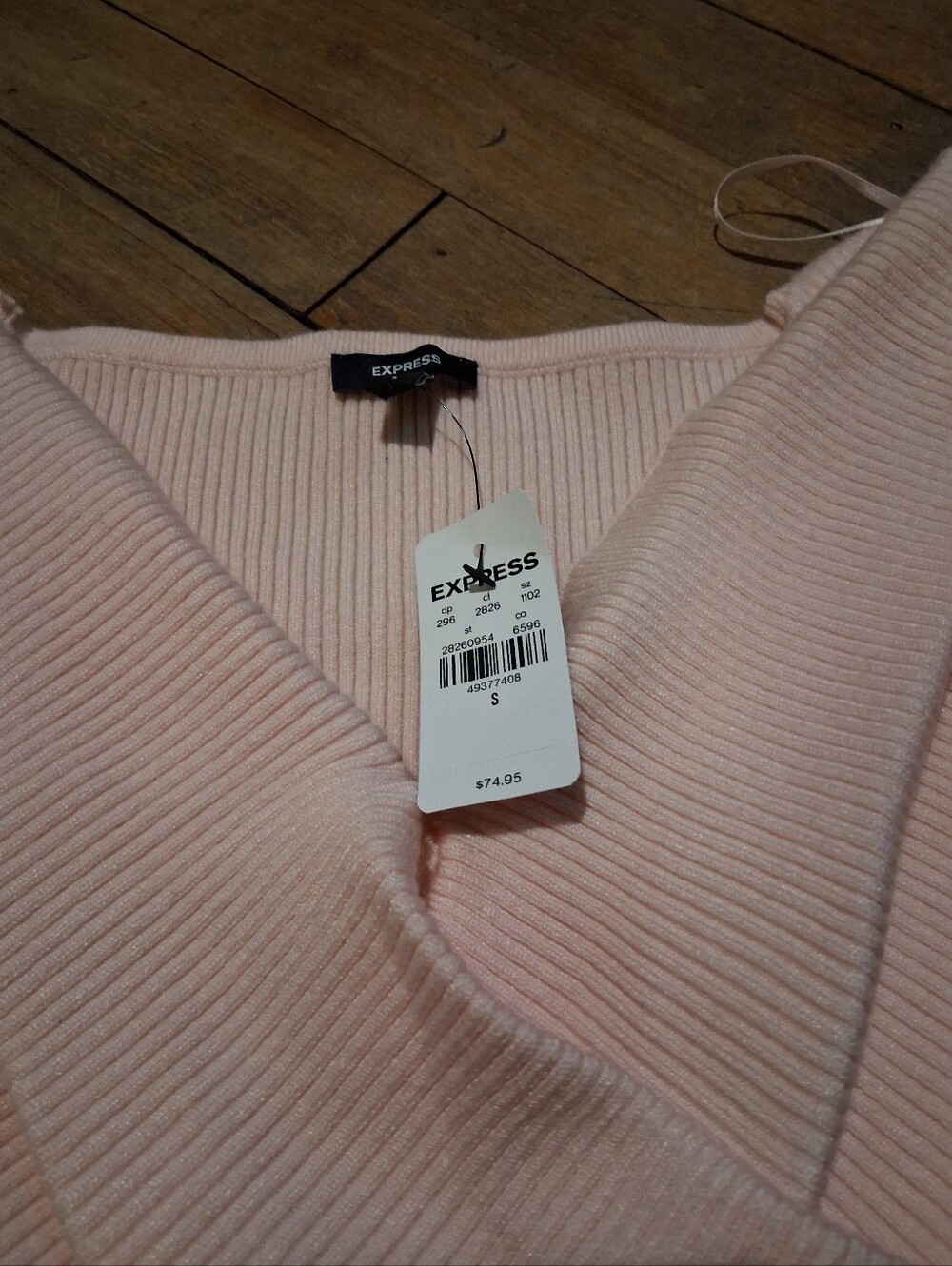 Express Pale Pink Ribbed Wrap-Style Sweater - Picture 5 of 6